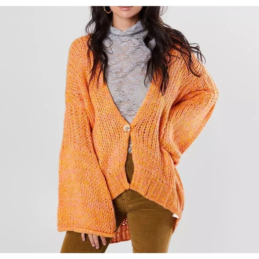 Free People Chunky Orange Knit Cardigan